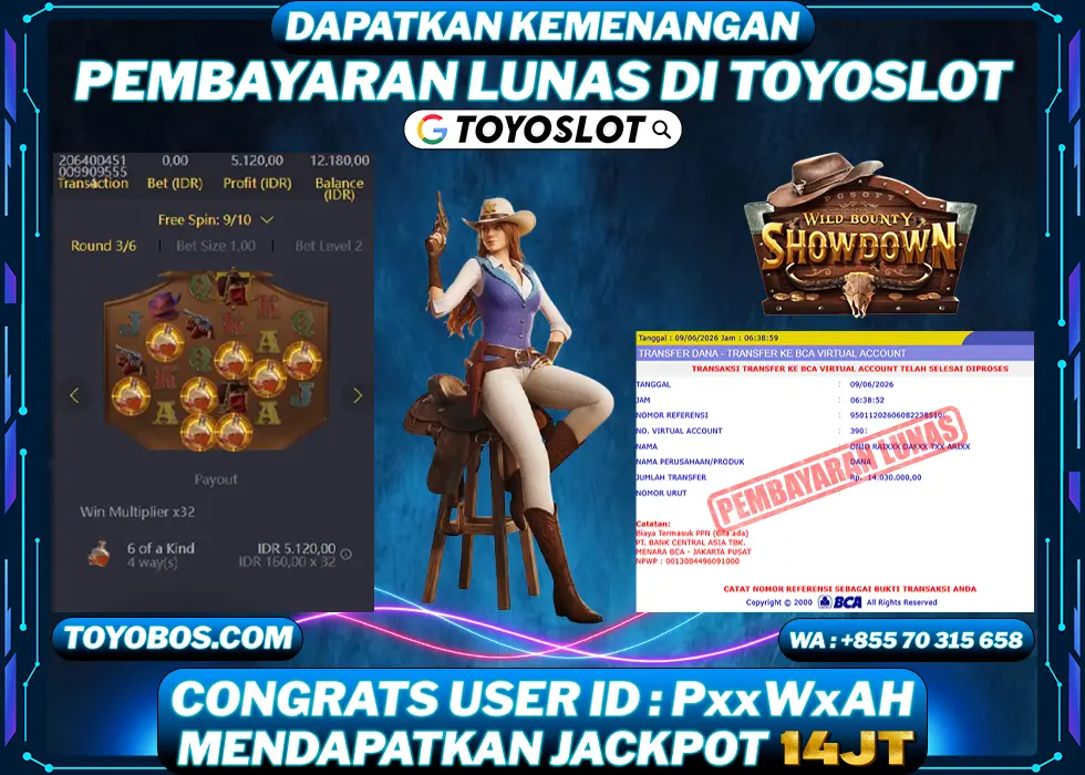 TOYOSLOT - BUKTI KEMENANGAN Wild Bounty Showdown Rp14,000,000,- LUNAS